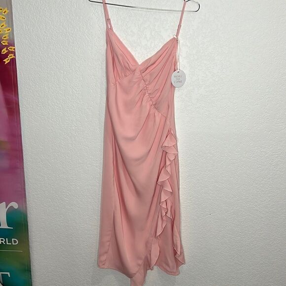 NWT More To Come Revolve Natasha Ruffle Midi Dress in Pink Small - Picture 2 of 15